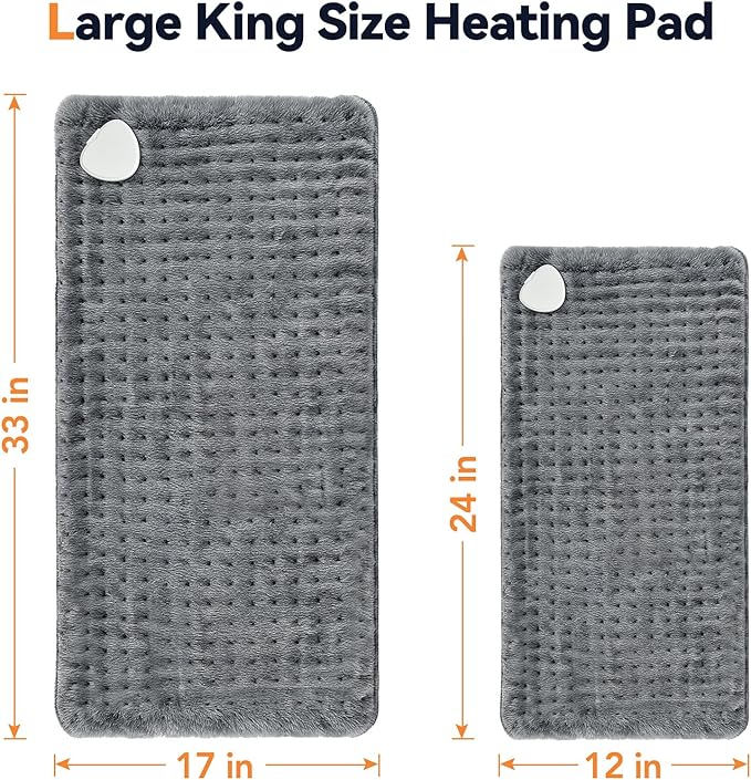 Heating Pad for Back Pain, 17"x33" Electric Heat Pad with 9 Heat Levels & 4 Auto-Off Timers, Portable Heating Pad for Period Cramps, Shoulder, Neck, Machine Washable, Gifts for Women Men, Grey