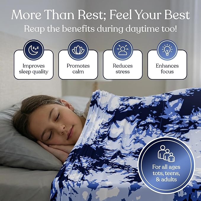 Deep Pressure Sensory Bed Sheet – Queen Sensory Compression Sheet Breathable Sleep Pod Blanket for Better Sleep Support – Calming Compression Blankets for Kids and Adults Blue Petal