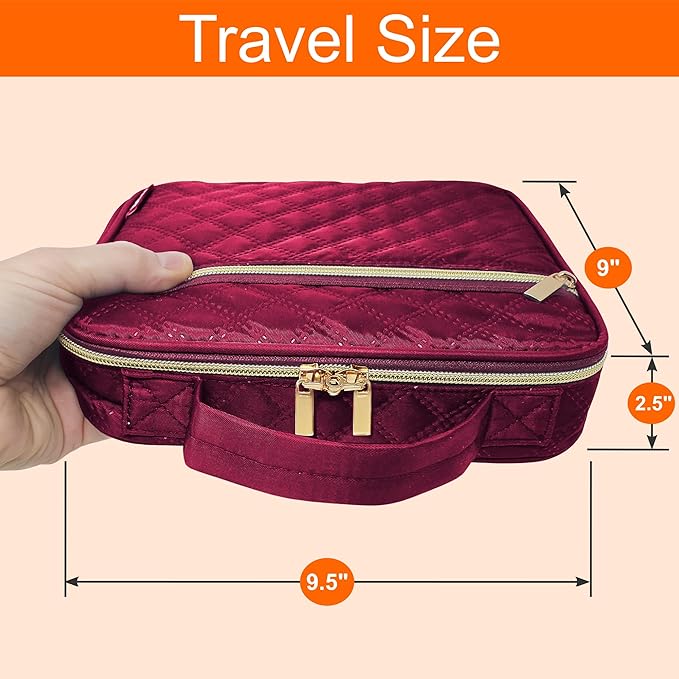 Medium Pill Bottle Organizer, Medicine Bag, Case, Carrier for Medications, Vitamins, and Medical Supplies - Travel Medicine Organizer Home Storage Med Bag - Ultrasonic Red Wine (No Lock)