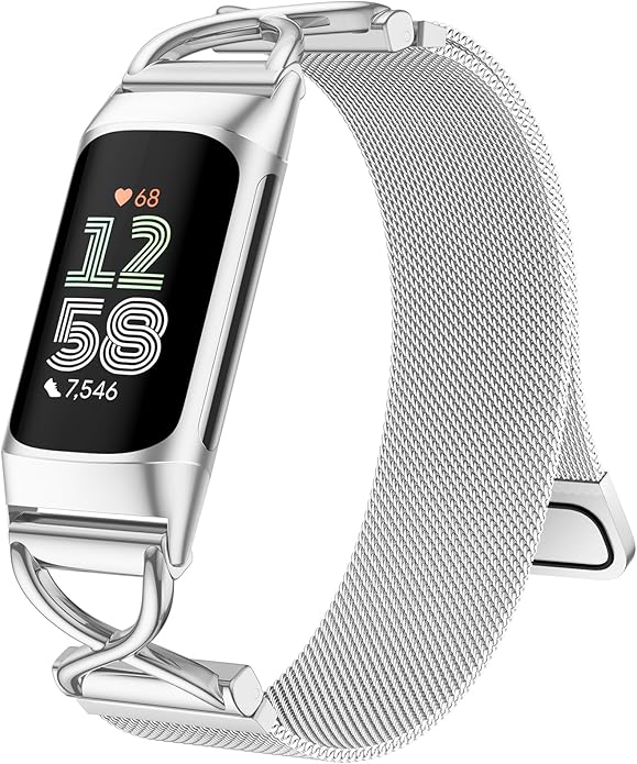JKD X-Shape Metal Band Compatible with Fitbit Charge 6/ Charge 5 Bands for Women Men, Soft Stainless Steel Mesh Loop Strap Bracelet Wrist Band Replacement for Fitbit Charge 5/ Charge 6 Fitness Tracker