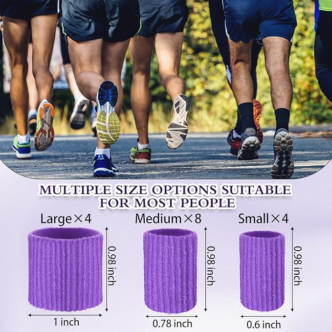 Blulu 16 Pcs Toe Cushion Tube Sleeves Soft Gel Corn Pad Protectors for Cushions Corns, Blisters, Calluses, Toes and Fingers(Purple)