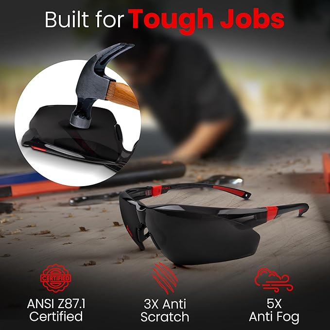Safety Glasses – ANSI Z87 Certified, 5X Anti-Fog ClearShield™ Lenses with Premium Hard Case & Accessory Bundle