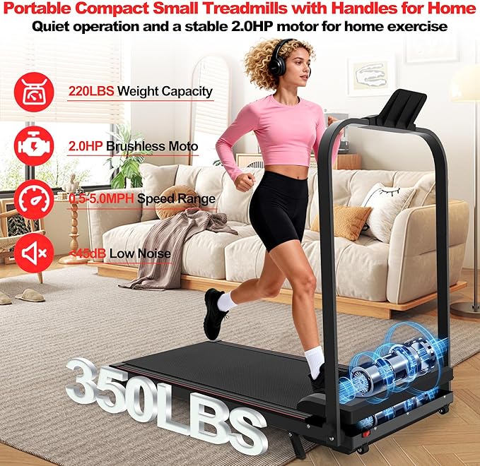 2 in 1 Foldable Walking Pad with Incline and Handle Bar, Compact Under Desk Treadmill with LED Display & Remote Control, Portable Treadmills for Home Office Small Spaces, 265 LBS Capacity