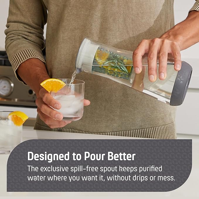 Hydros Water Filter Pitcher, 40 oz Slim Design, Patented Fast Flo Tech, Dishwasher Safe, Fills in Just 40 Seconds, BPA Free, 5 Cup Capacity, Grey