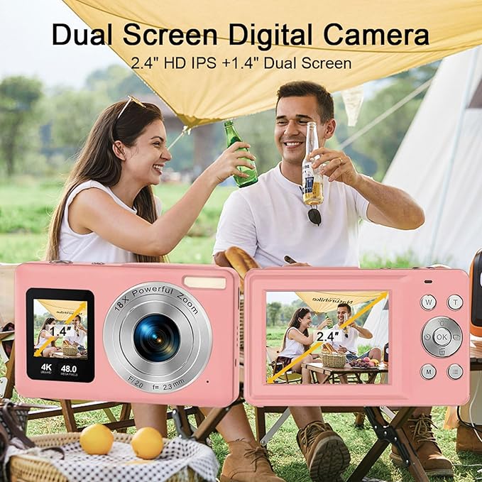 Digital Camera | with Dual Screen for Selfies | 48MP Kids Digital Camera with 18X Zoom | Autofocus 4K Vlogging Video Camera for Beginners | Anti-Shake Digital Cameras for Teens, Adults