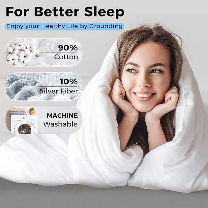 Grounding Flat Sheet Twin Size Gray 54x75 Inches - Conductive Silver Fiber & Organic Cotton for Improved Sleep, Includes 15ft Grounding Cord