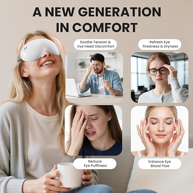 AXV Eye Massager with Heat and Cooling, Massaging Eye Mask Massager, Eye Massage for Migraines, Dry Eyes, Strain Relief, Birthday Gifts for Women Men Mom Dad