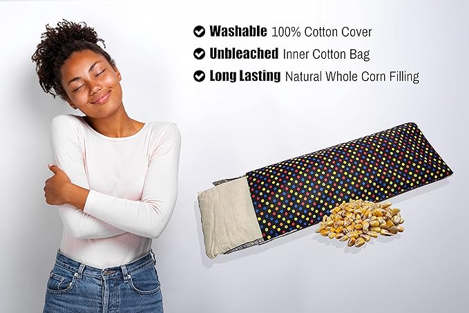 Microwavable Corn Filled Heating Pad and Cold Pack/Washable 100% Cotton Cover (Polka Dot - Multi Color, 5.25in W x 17.25in L)