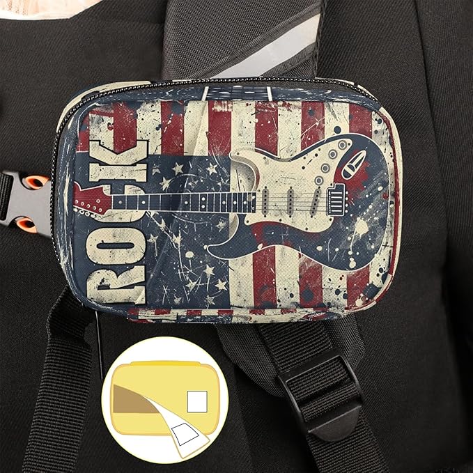 American Flag Guitar Music Travel Pill Organizer Box Weekly Portable Pill Case Daily Pills 7 Day Small Birth Control Pills Container Removable Compartments for Medicine Vitamins Fish Oil