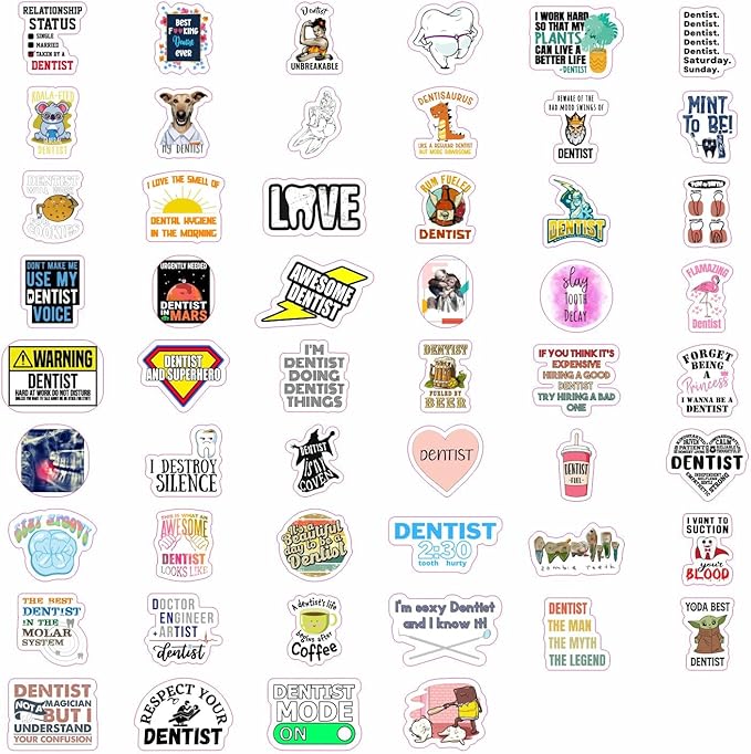 BulbaCraft 100 Pcs Funny Dentist Stickers, Dentist Gifts for Women and Men, Dental Decorations, Dental Party Decor, Gifts for Women & Men