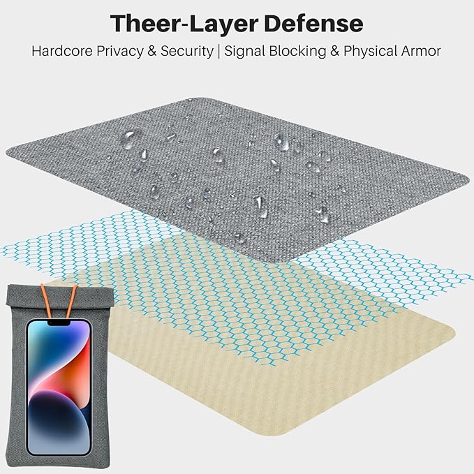 Faraday Bags for Phones 2 Pack, Signal Blocking Case Anti Hacking & Tracking, Faraday Cage for Car Keys Fob, RFID GPS 5G WiFi Bluetooth Shielding, Waterproof Privacy Protection Pouch for Cell Phone