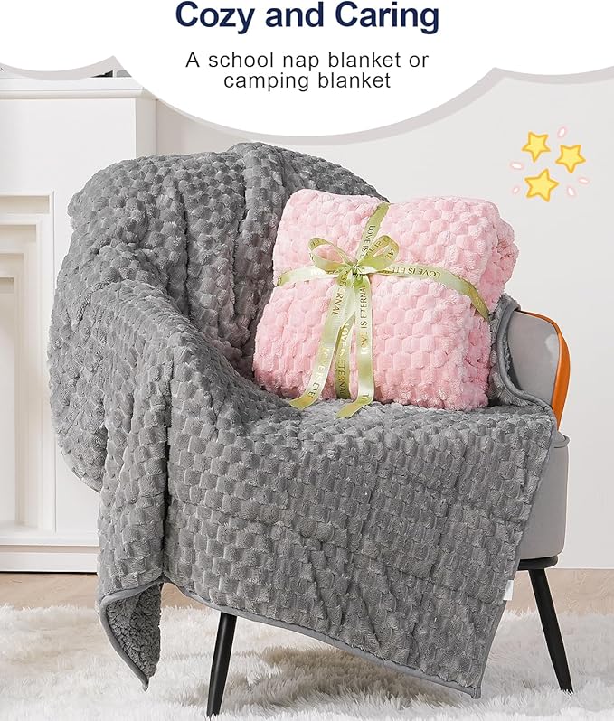 Super Soft Luxury Fleece Sherpa Weighted Blanket for Teens, 5lbs Small Weighted Lap Blanket for Adults, Turtle Shell Cozy Warm Throw for Winter, Compact Heavy Blanket for Sleep & Travel, Grey, 36"x48"