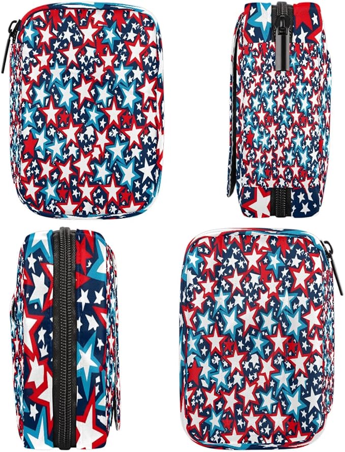 American Flag Star Travel Pill Organizer Box Weekly Portable Pill Case Daily Pills 7 Day Small Birth Control Pills Container Removable Compartments for Medicine Vitamins Fish Oil