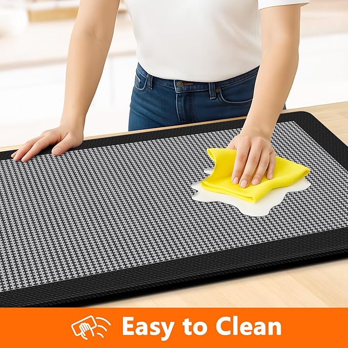 Kitchen Mats, 2PCS Kitchen Rugs for Floor, Cushioned Anti-Fatigue Mats for Kitchen Floor, Non-Slip Standing Desk Mat for Sink, Home, Laundry & Office, 17.3"x30"+17.3"x47" (Black)
