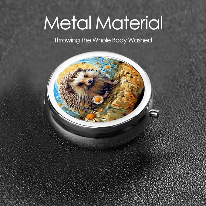 Cute Daisy Hedgehog Pill Box 3 Compartment Pill Case, Portable Medicine Pill Organizer for Pocket Purse Pill Box Decorative Metal Medicine Vitamin Organizer