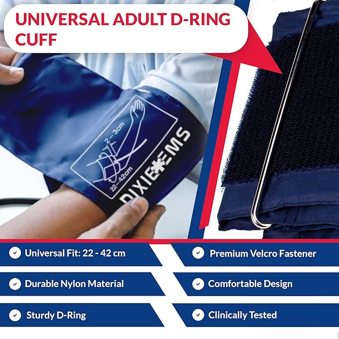 Dixie EMS Deluxe Aneroid Sphygmomanometer Blood Pressure D-Ring Cuff - Royal Blue