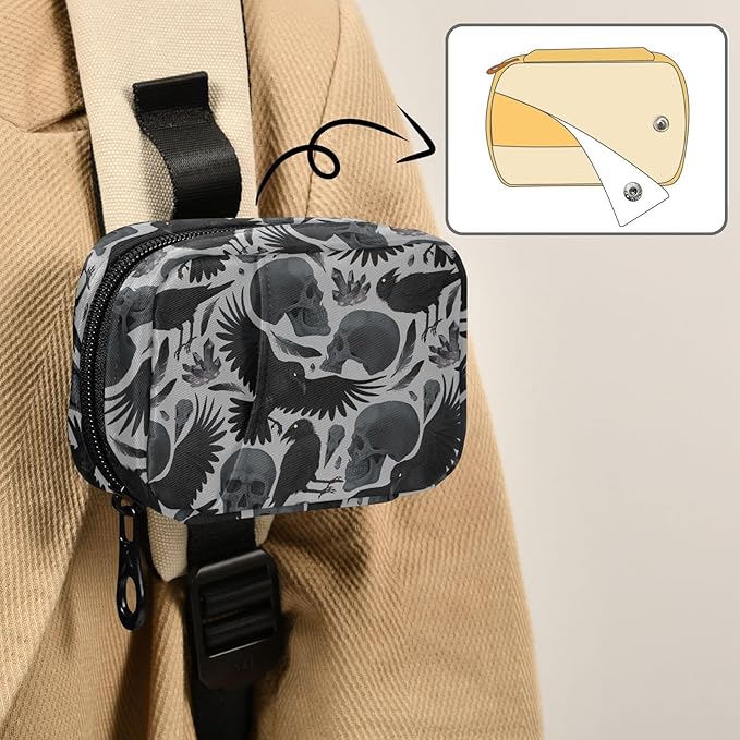 Crows Skulls Pill Box 7 Day Pill Case Travel Pill Organizer Bag Container for Medicine with Zipper Portable Weekly Case Compact Size for Medicine, Vitamin, Supplement