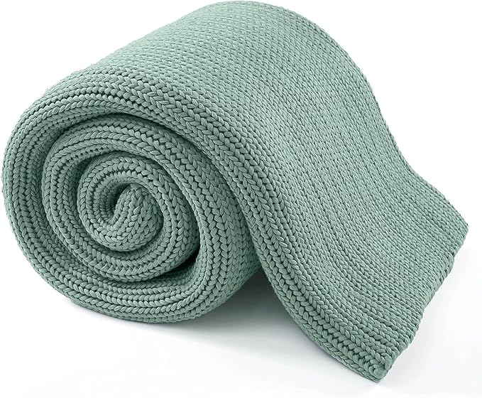 Guohaoi Knitted Weighted Blanket for Adults (Haze Green 50"x75" 15lbs) No Beads Cooling Throw Blanket for Hot Sleepers, Home Decor Breathable Chunky Knit Heavy Blanket Use on Full Size Bed