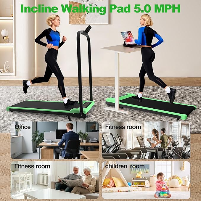2 in 1 Foldable Walking Pad with Incline and Handle Bar, Compact Under Desk Treadmill with LED Display & Remote Control, Portable Treadmills for Home Office Small Spaces, 265 LBS Capacity
