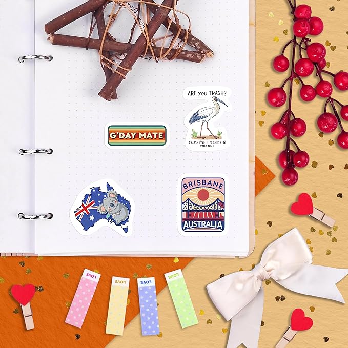 100Pcs Australia Stickers for Luggage, Water Bottle - Australian Stickers and Decals- Australia Party Supplies - Gift for Women & Men