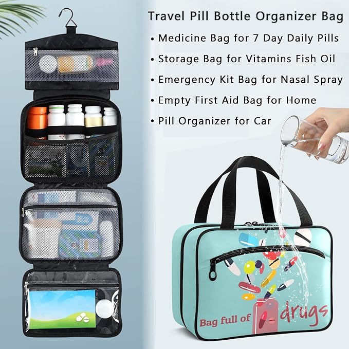 Naanle Pill Organizer Bag Travel Pill Bottle Medicine Organizer Home Storage Medication Bag for Vitamin Supplements, Colorful Pills Empty First Aid Bag for Car Camping