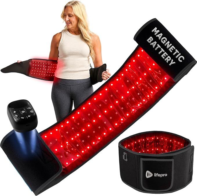 Lifepro Red Light Therapy Belt – Allevared Infrared Red Light Therapy for Body, Back Pain and Shoulder - 660nm & 850nm Near Infrared Heating Pad – Adjustable & Portable for Wellness & Relaxation