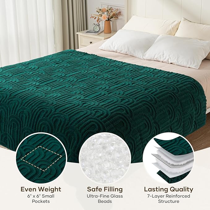 Cottonblue Jacquard Weighted Blanket for Adults 20 lbs Queen Size, Cozy Fluffy Sherpa Fleece Weighted Throw Blankets 60" x 80" for Sleep Relax, Fuzzy Warm Arch Heavy Blanket Soft for Bed Couch, Green