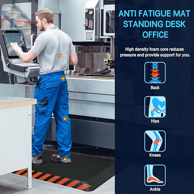 FEATOL Anti Fatigue Mat Industrial, Ergonomic Standing Floor Mat for Work for Stand -Safety Support for Leg & Back Pain(Orange Border, 20" x 59", 1PC)