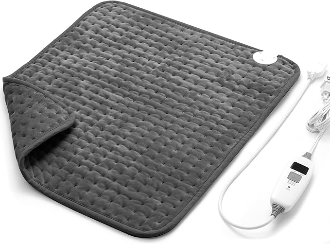 Electric Heating Pad for Back Pain Relief & Cramps - 6 Heat Settings,Auto Shut Off,Moist Heat Options,Portable Heated Pads for Neck/Shoulder Machine Washable Gift for Men Women,Grey,20"x24"