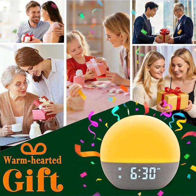 Sunrise Alarm Clock, White Noise Sound Machine, Upgraded Backlit Buttons for Bedrooms, 26 Soothing Sounds, 17 Night Lights, Bluetooth Speaker, Wake Up Sunlight for Heavy Sleepers,