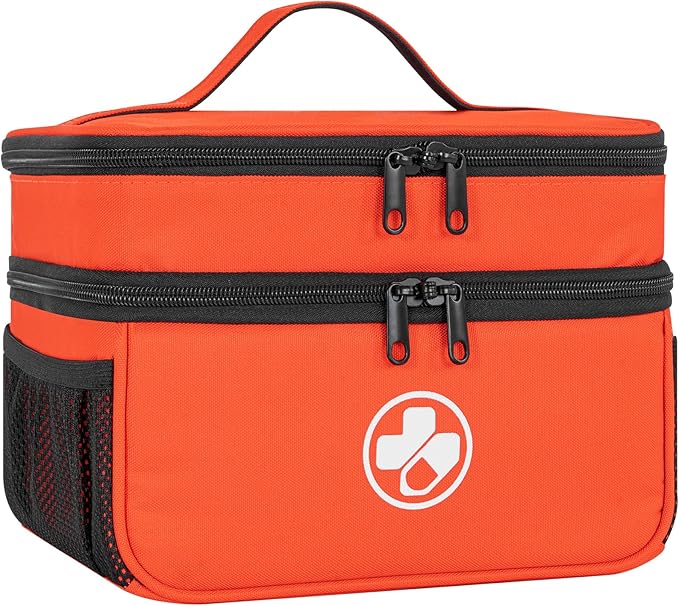 Dual Layers Medicine Organizer Bag, Pill Bottle Organizer Storage with Lockable Zipper, Lockable Medicine Travel Case for Pills, Vitamins, Medical Supplies, Orange（Lock not Included）
