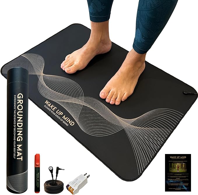 Grounding Mat for Feet – Indoor Conductive Earthing Mat for Desk, Floor or Bed – Non-Electric Passive Grounding Pad with Outlet & Tester.