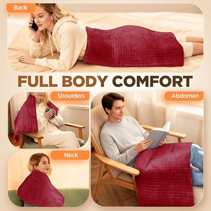 17''x33'' XXXL King Size Heating Pad with 4 Temperature Settings & 2 Auto-Off Countdown Timers, Pain Relief for Back/Neck/Shoulders/Abdomen/Legs, Christmas Gifts for mom dad (Red)