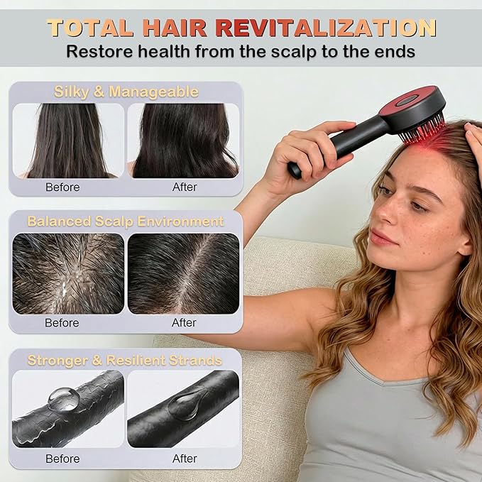 Electric Scalp Massager with Oil Applicator, 3-in-1 Head Massager Brush for Hair Care, Red Light Therapy, IPX7 Waterproof, Scalp Care Device for Home & Travel, Black