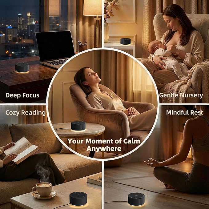 Kipcush White Noise Machine with Night Light – Nursery Sound Machine with Soft Non-Glare Lamp, 30 Soothing Sounds, 8 Color Lights, Up to 8-Hour Timer for Baby & Adults