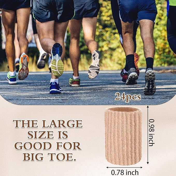 Blulu 24 Pieces Toe Tubes 0.98 Inches Cushion Tube Corn Pads for Toes Sleeves Soft Gel Protectors for Cushions Corns Blisters Calluses 3 Size(Skin Color,Medium Size)