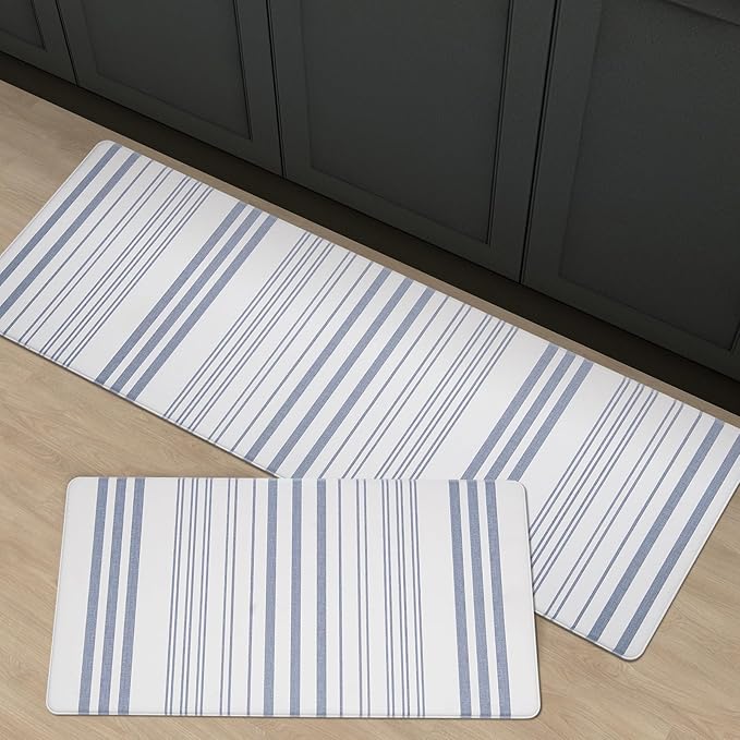FRESHMINT Farmhouse Stripe Anti-Fatigue Kitchen Mat Set of 2, Cushioned Foam Kitchen Mats for Floor, Waterproof Non Slip Comfort Mat, Modern Kitchen Rug for Kitchen Decor, Sink, Laundry, Office