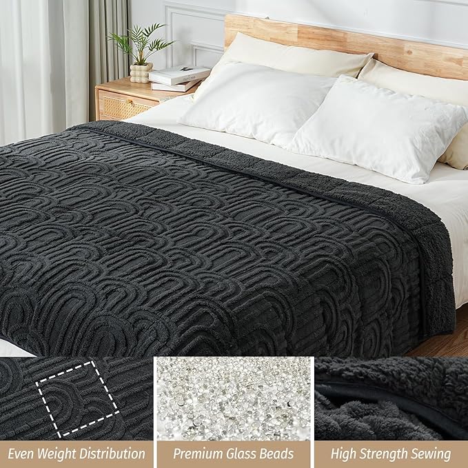 Wemore Jacquard Fleece Weighted Blanket Queen Size 60" x 80" 15lbs, Ultra Soft Cozy Sherpa Weighted Blankets for Adults, Ultra Fuzzy Heavy Blanket for Sleep, Fluffy Warm Throw for Bed, Dark Grey