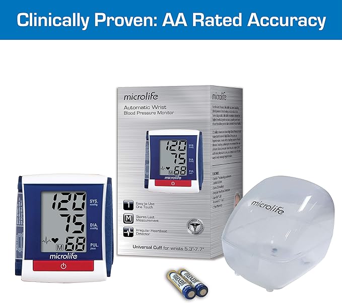Microlife Wrist Blood Pressure Monitor, Automatic Portable Digital Blood Pressure Machine, Adjustable Cuff Fits Most – 5.3" - 7.7", Pulse Reading/Irregular Heartbeat Detector, Includes Carrying Case