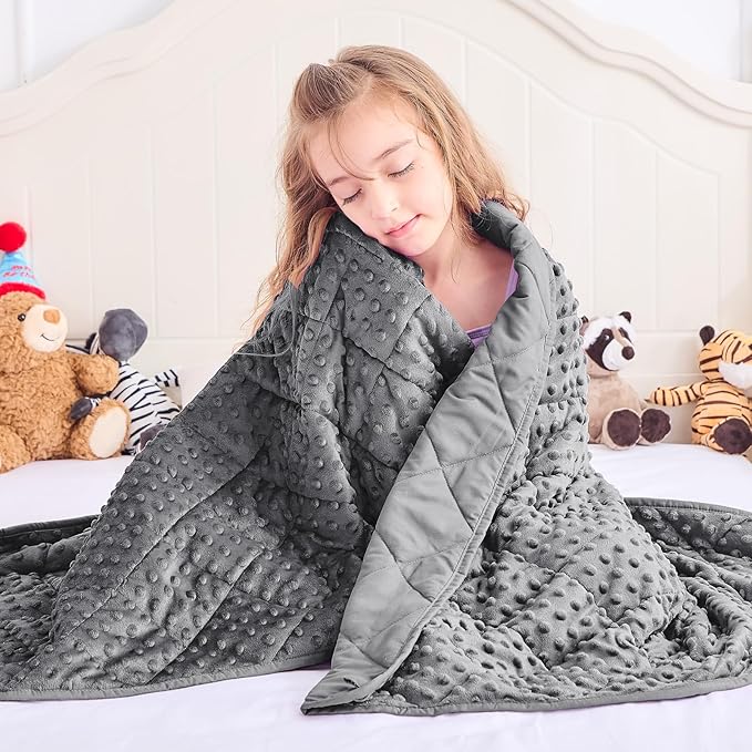 Grey Weighted Blanket Kids 10lbs, 40"x60", Breathable Cooling Minky Heavy Throw Blanket for 80-120lbs, Soft Winter Thick Big Blankets Weighted Comforter Gift for Sleeping