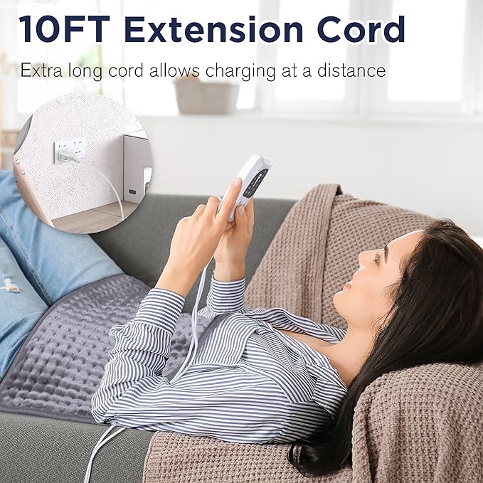 Heating Pad for Back Pain Relief, 6 Levels Small Heating Pads for Period Cramps, Portable Back Heating Pad for Neck and Shoulders, XL Heated Pad, Christmas Gifts for Women, 12 x 24 Grey