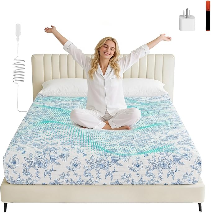 Grounding Sheets King Blue Floral - 15% Pure Silver + 85% Organic Cotton Fitted Bed Sheet for Earthing - 400 Thread Count Deep Pocket Grounded Bedsheets - Improved Sleep Down to Earth Ground Bedding