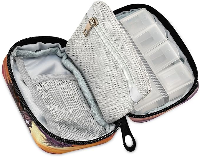 STAYTOP Pill Cases Bag Weekly 7 Day,School Travel Pill Organizer Pill Bottles with 8 Small Pill Boxes for Pills/Vitamin/Fish Oil/Supplements-Running Horse