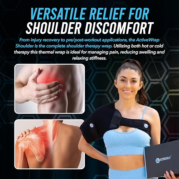 ActiveWrap Shoulder Ice Pack Wrap, with 2 Reusable Heat & Ice Packs for Shoulder Pain Relief, Rotator Cuff Cold Therapy, Adjustable Compression Straps, Post-Surgery Must-Have, Small/Medium