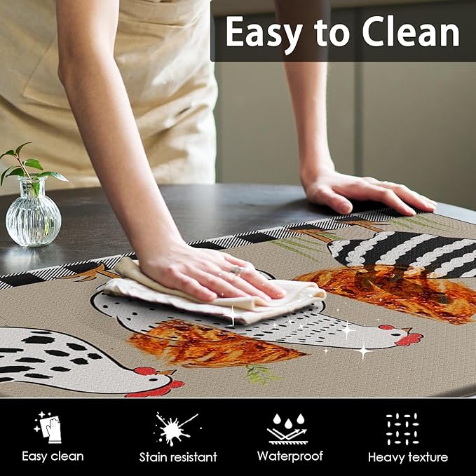 Anti-Fatigue Rooster Kitchen Rug Set of 2 Cushioned Chicken Rugs for Kitchen Floor, Country Farmhouse Standing Mat Waterproof Non-Slip Kitchen Mats and Rugs PVC Ergonomic Comfort Foam Kitchen Decor