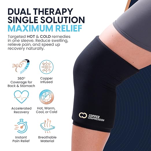 Copper Compression CopperFreeze™ Knee Sleeve Hot & Cold Therapy Support for Pain, Swelling, and Injury Recovery – 360° Copper Infused Relief for Knees and Joints