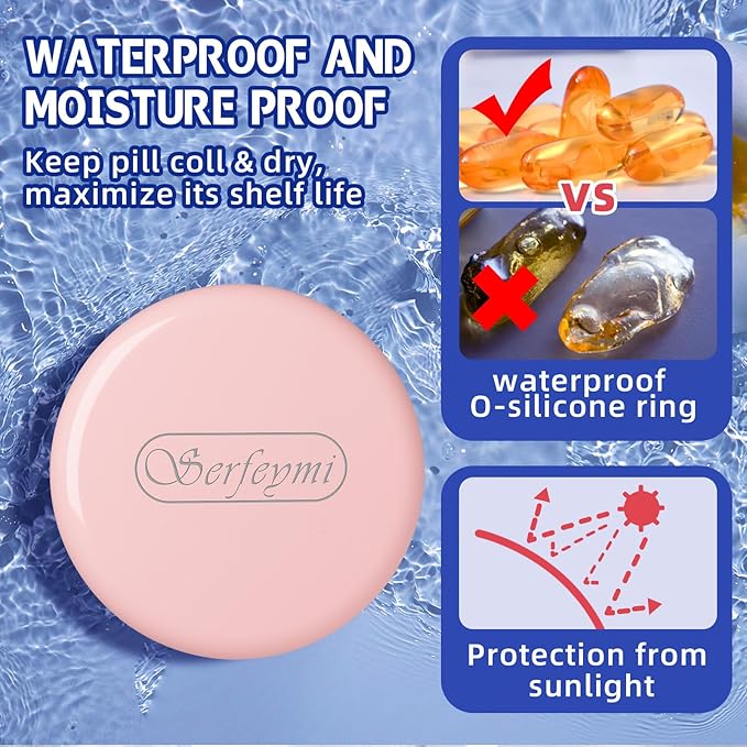 Serfeymi Small Pill Box - 3 Compartments Portable Pill Box for Purse Pocket, Compact Mini Travel Pill Case - Suitable for Medicine, Vitamin, Fish Oil, Supplements - Dark Blue(Emerald Tide)