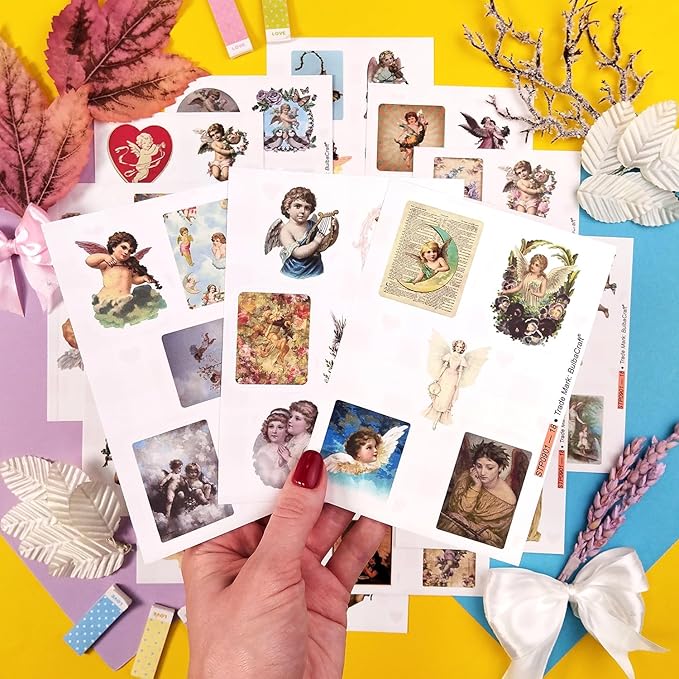 BulbaCraft 100Pcs Angel Stickers Vintage - Angel Decals for Laptop, Scrapbooking, Crafts, Envelopes, Gifts for Women & Men