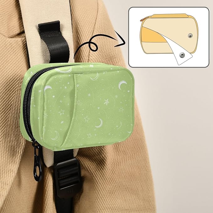 Bright Green Moons and Stars Travel Pill Organizer Case Box Container Weekly Portable Vitamin Medicine Holder Storage Bag with Zipper Removable