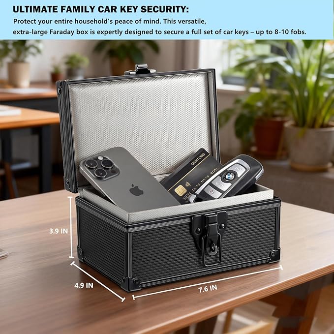 Faraday Box for Car Keys, Car Key Fob Signal Blocker RFID Blocking Protector, Secure Anti-Theft Shielding Cage for Keyless Entry (Black Striated)